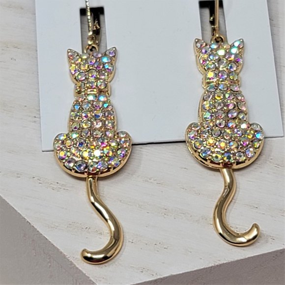 Bella Jack Jewelry - Bella Jack Rhinestone Kitty Cat Earrings NWT Gold Pierced